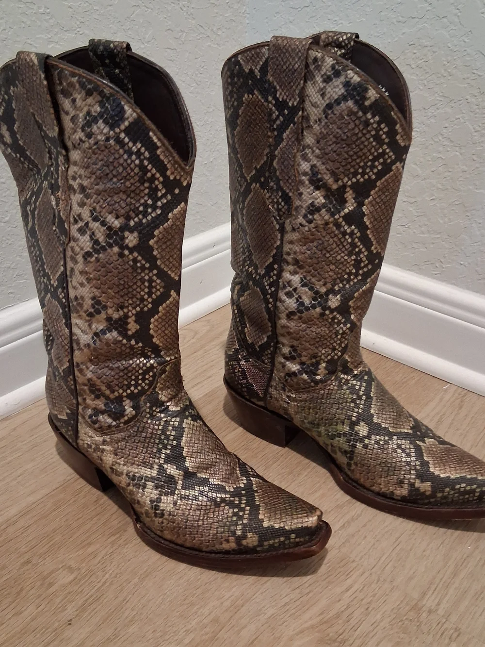 Women’s Brown Snake-Print Western Ankle Boots, Republic of Texas.